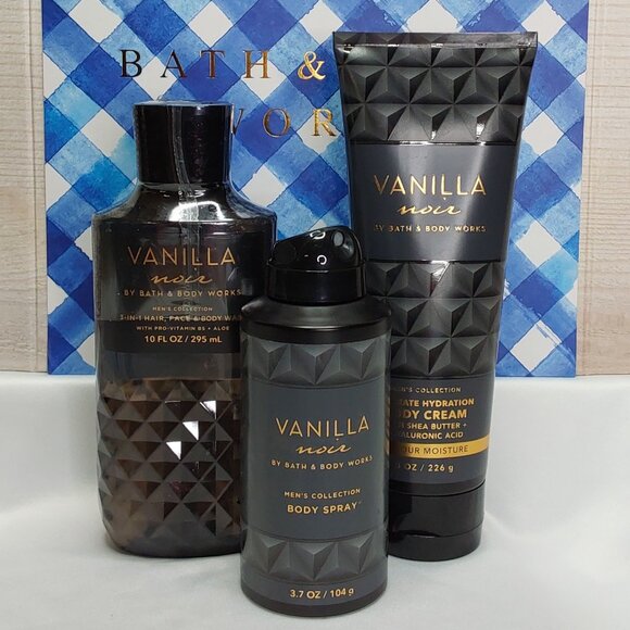 BATH & BODY WORKS 'VANILLA NOIR' 3-PIECE GIFT SET BODY WASH, LOTION & SPRAY MIS